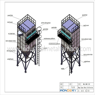 1200Pa 1.5m / Min الصناعية فرن صهر كيس نوع الغبار جامع 2000mm